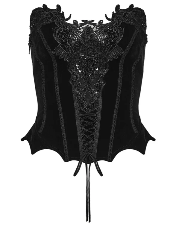 Black Gorgeous Gothic Lace Applique Corset Top for Women - Devilnight.co.uk