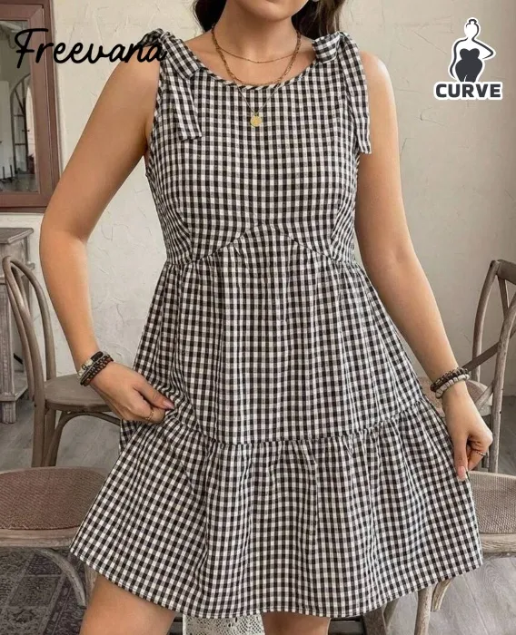 Summer Casual Plaid Sleeveless Dress Gingham Dress
