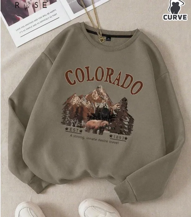 Mountain & Letter Print Fleece Sweatshirt