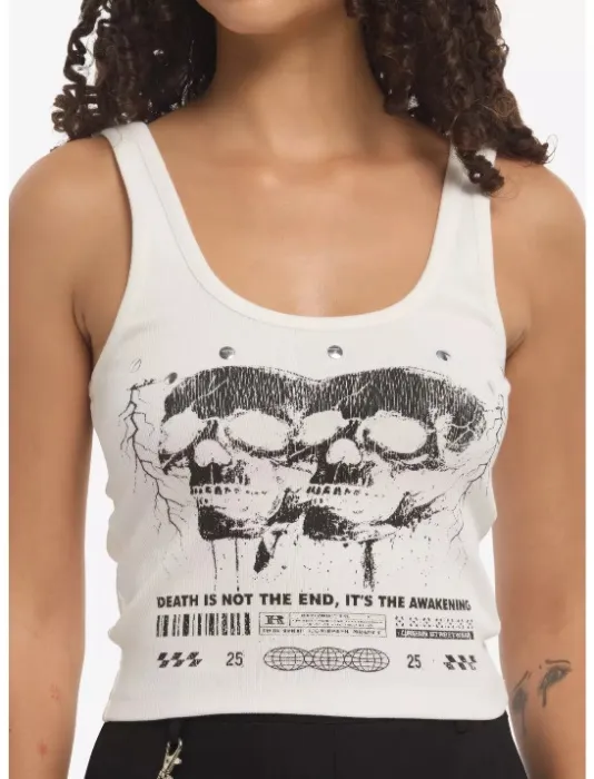 Social Collision Skull Stud Girls Crop Tank Top