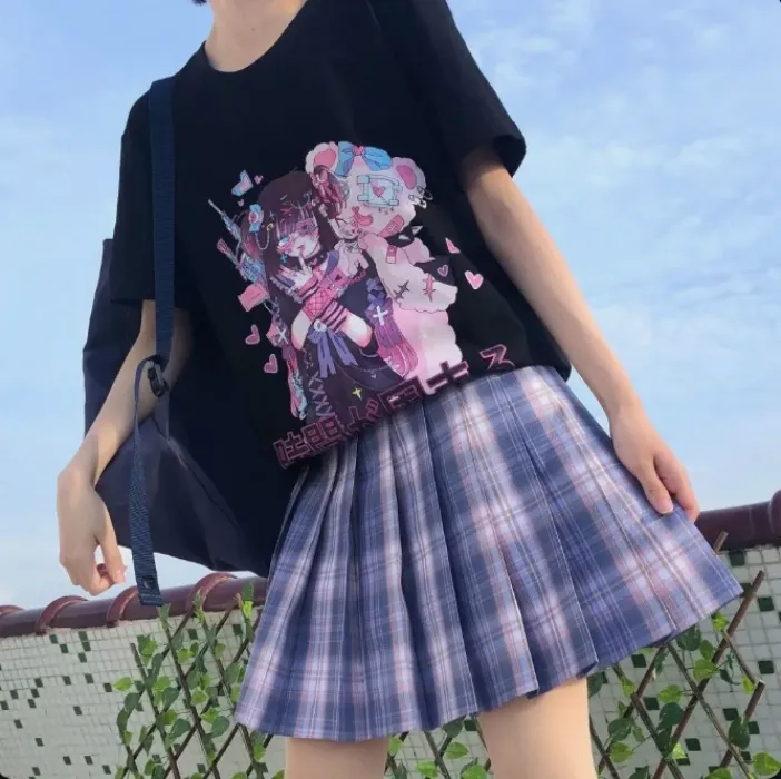 Dark Pastel Goth Oversized Menhera Inspired Tee in Sickly Sweet Style - XL
