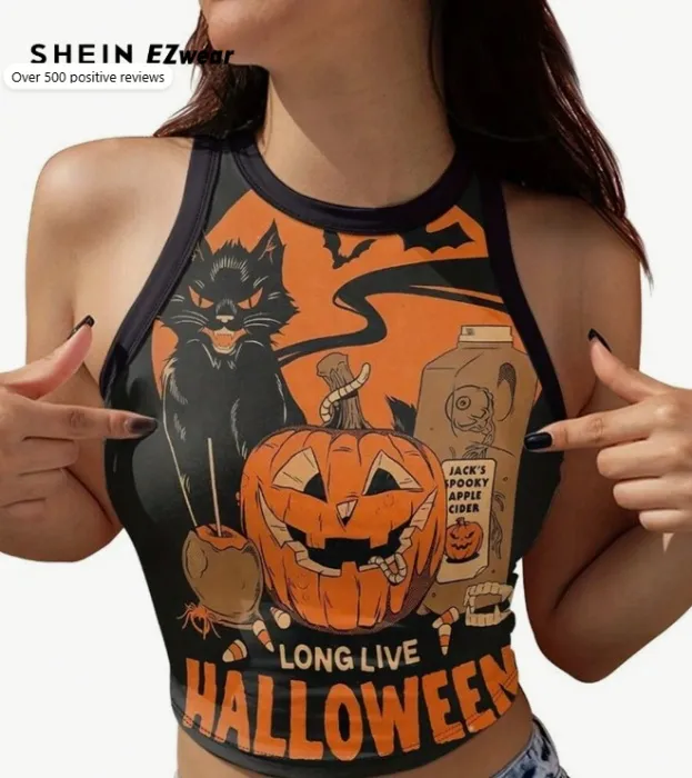 Halloween Pumpkin Printed Tank Top 
