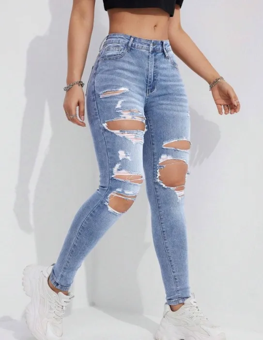 Flexra Women's Skinny Ripped Jeans Y2k