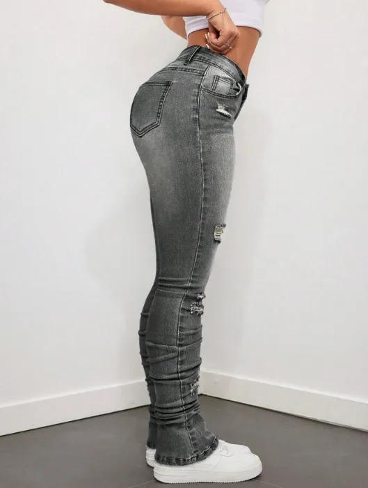 SHEIN ICON Low-Rise Distressed Washed Skinny Women Jeans