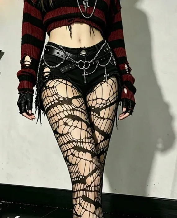 Gothic Crack Spiderweb Fishnet Tights