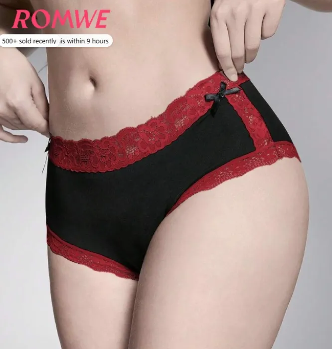 Goth 1pc Black Lace Trim Women's Panty