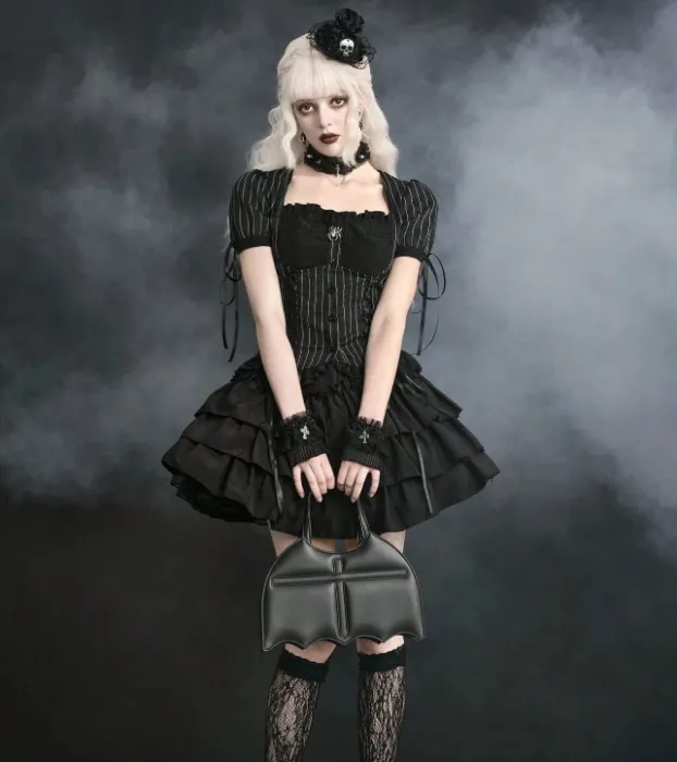 Women's Black Striped Goth Fairy Tale Blouse