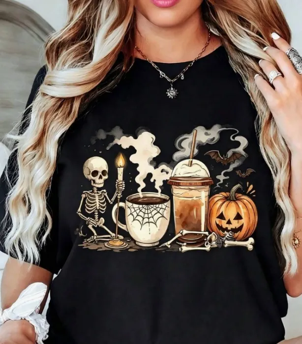 Oversize Gothic Skull Latte Pattern Shirt