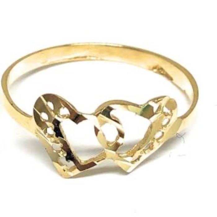 14k Solid Gold Yellow Double Heart Ring Fran & Co. Jewelry
