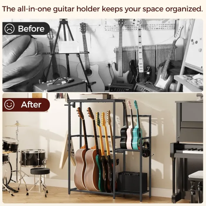 MAHANCRIS Guitar Stand for 11 Guitars Acoustic, Electric Bass, Ukulele, Banjo, Record Player, EVA Foam Wrapped Display Stand for Music Studio, Black AGSHB8701 : Amazon.com.be: Musical Instruments