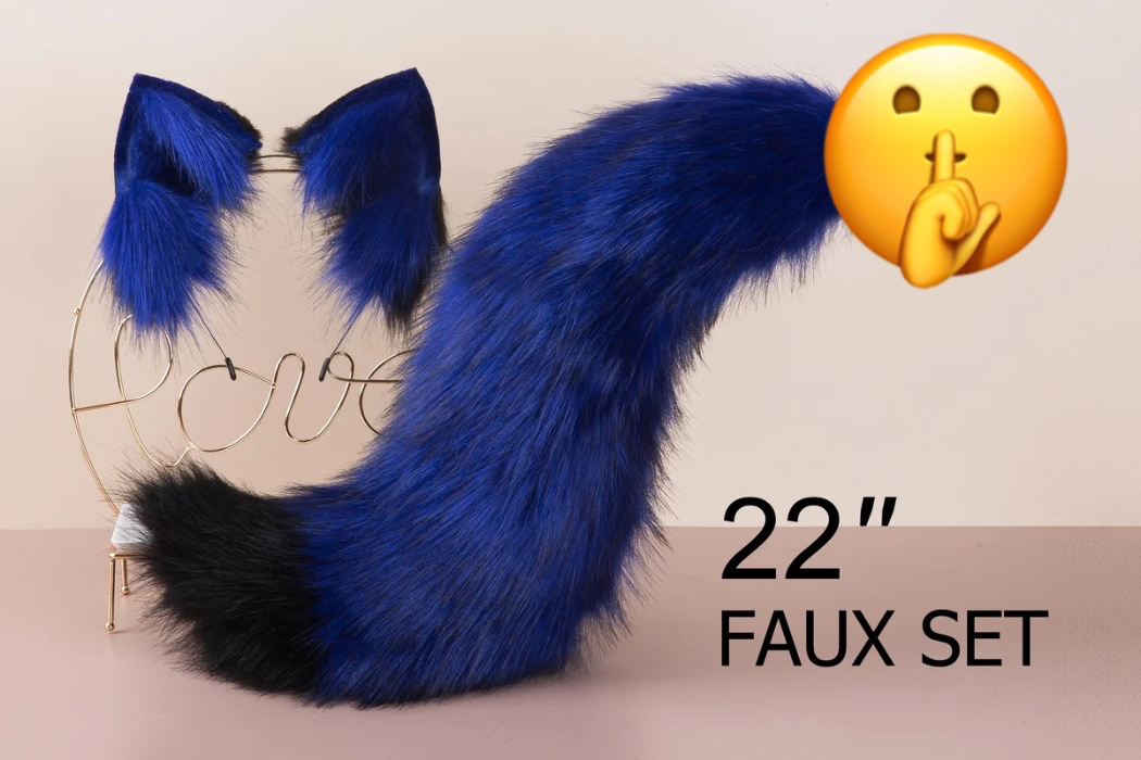 black and blue fox tail plug and ear neko ear and tail set neko cosplay anime wolf tail buttplug and ear kitten ear and tail plug set | Ear & Tail (T-1-M)