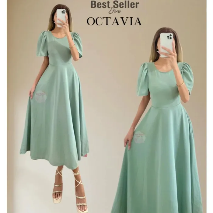 BSD Best Seller Dress Octavia Puff Sleeves Maxi Dress W/One Side Pocket