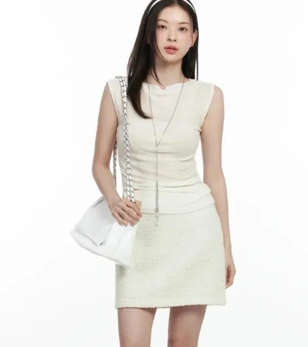 Draped sleeveless top + matching skirt