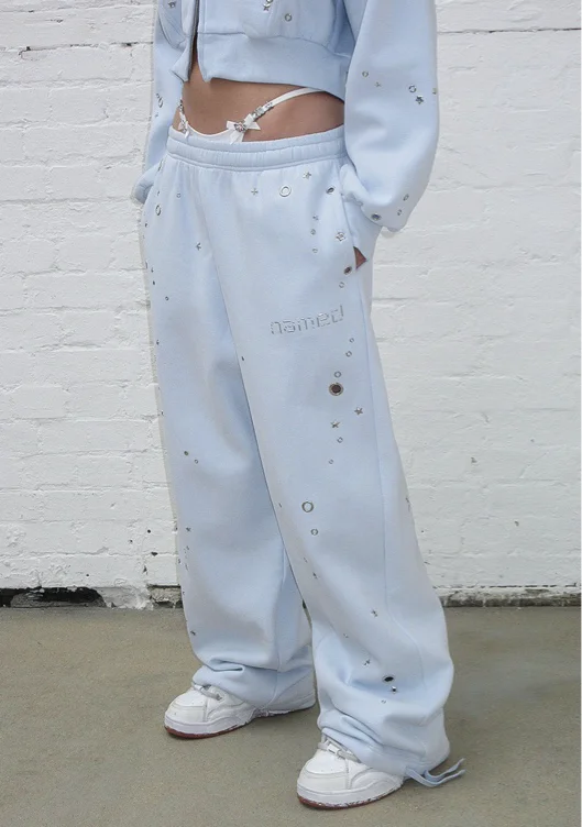 NAMED COLLECTIVE GLITCH EYELET OVERSIZED SWEATPANTS BABY BLUE