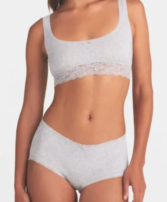 Light Grey Lace Scoop Bralette Boy Short Set