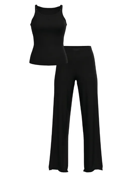 Black Modal Ribbed Tank & Pants Set