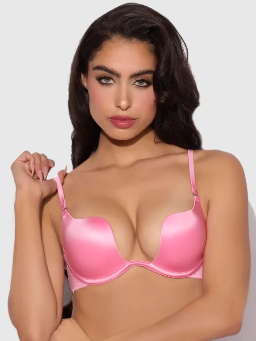 Rising Star Plunge Push Up Bra in Liquid Satin