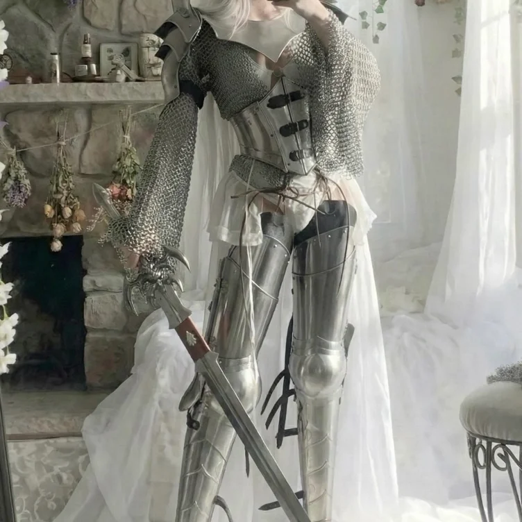 Women's Full Body Steel Plate LARP Armor Set with Chainmail