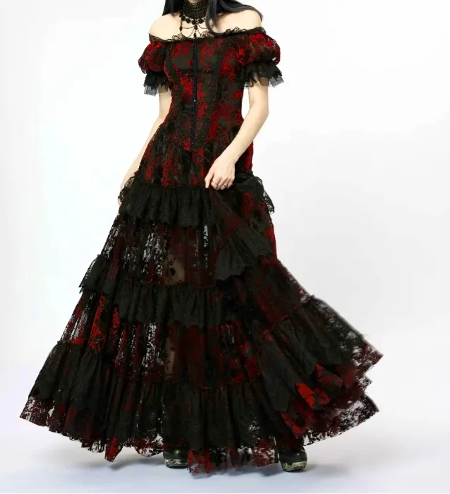Ravenhurst Gothic Ball Gown in Red & Black