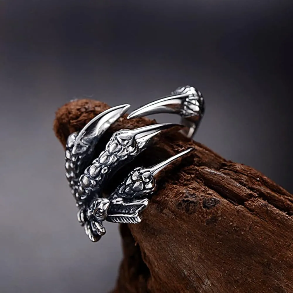 Cosysparks Dragon Ring For Men, Stainless Steel Ring Man Dragon Adjustable Open Ring Dragon Silver Cool Gothic Vintage Dragon Claw Ring Men (A) : Amazon.fr: Fashion