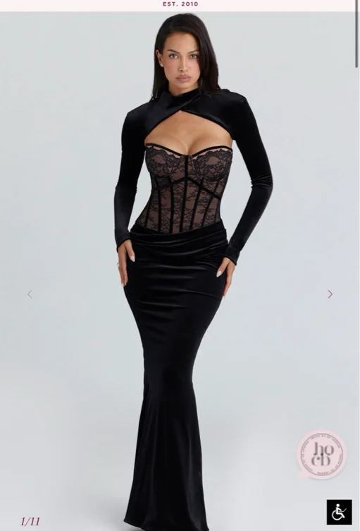 Ayana Black Lace Velvet Maxi Dress + Bolero