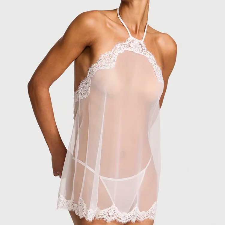 Twinkle Chiffon Halter Babydoll Set