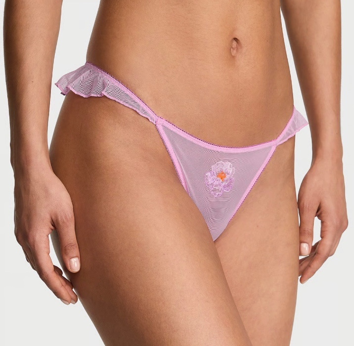 Solid Lace-Trim Low-Rise Thong