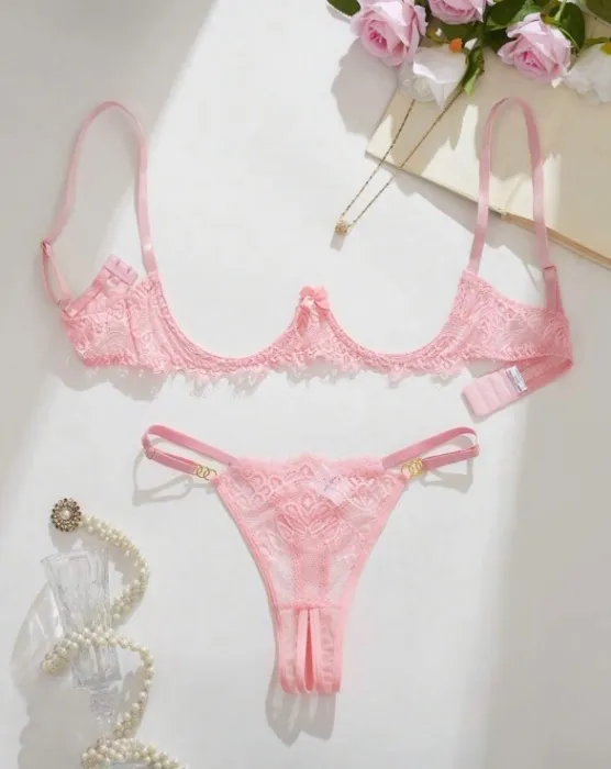 Cute pink lingerie set with open bra