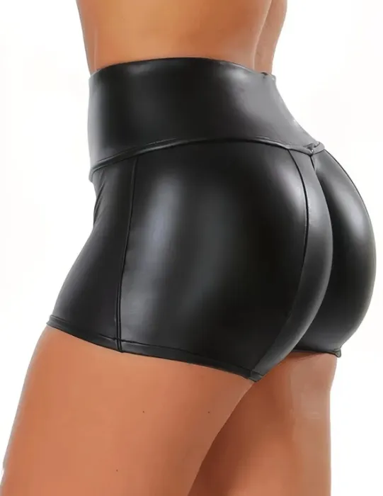Ultra short black leather pants