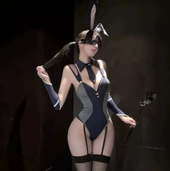 Disfraz de conejita sexy para mujer, conjunto de cosplay de conejo juguetón, lindo mono de anime con abertura en la entrepierna, uniforme sexy. - AliExpress 