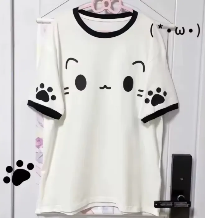 Japanese Kawaii Cute White Loose Girls T Shirts Sweet Cartoon Print Short Sleeve Tops Summer 2024 Y2k Harajuku Simple Casual Tee - AliExpress 200000345