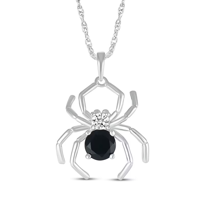 Black Spinel & White Lab-Created Sapphire Spider Necklace Sterling Silver 18" | Kay