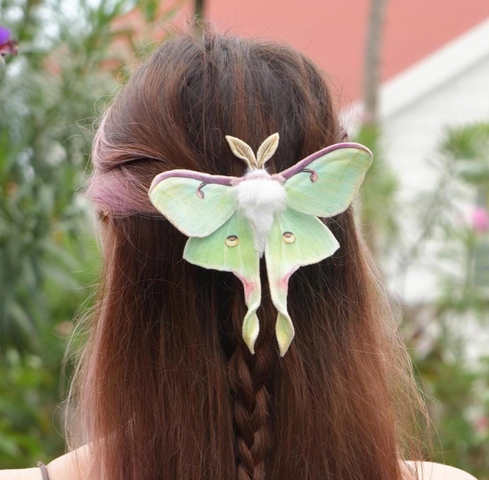 Handmade realistic Green Luna Moth hair clip accessory or brooch - Lunar moth hair pin