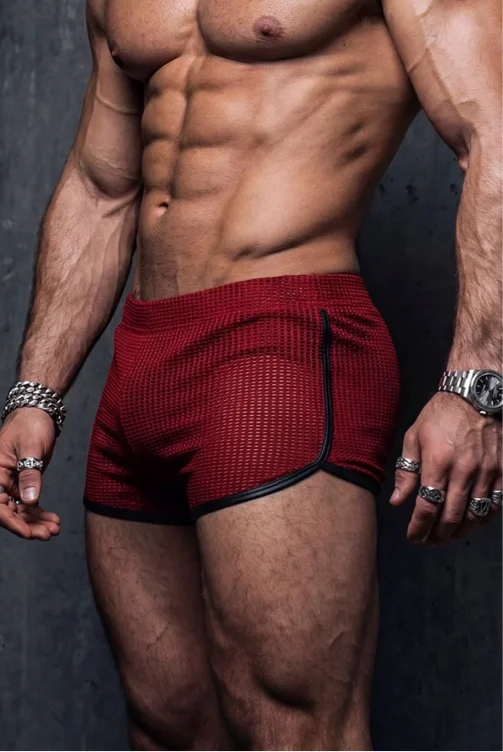 Ciciful Men's Mesh Contrast Trim Low Rise Sport Red Shorts