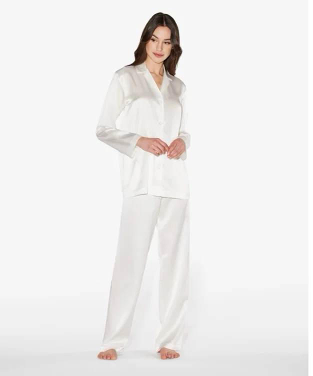 White silk pajama set