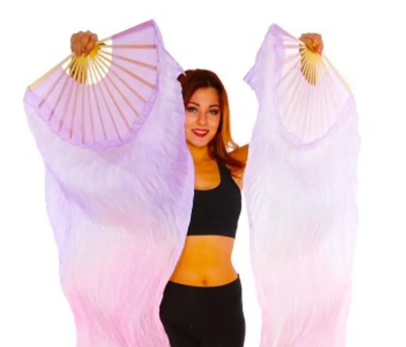 Silk Fan Veils Belly Dance Prop in Pink, Purple, and Orange