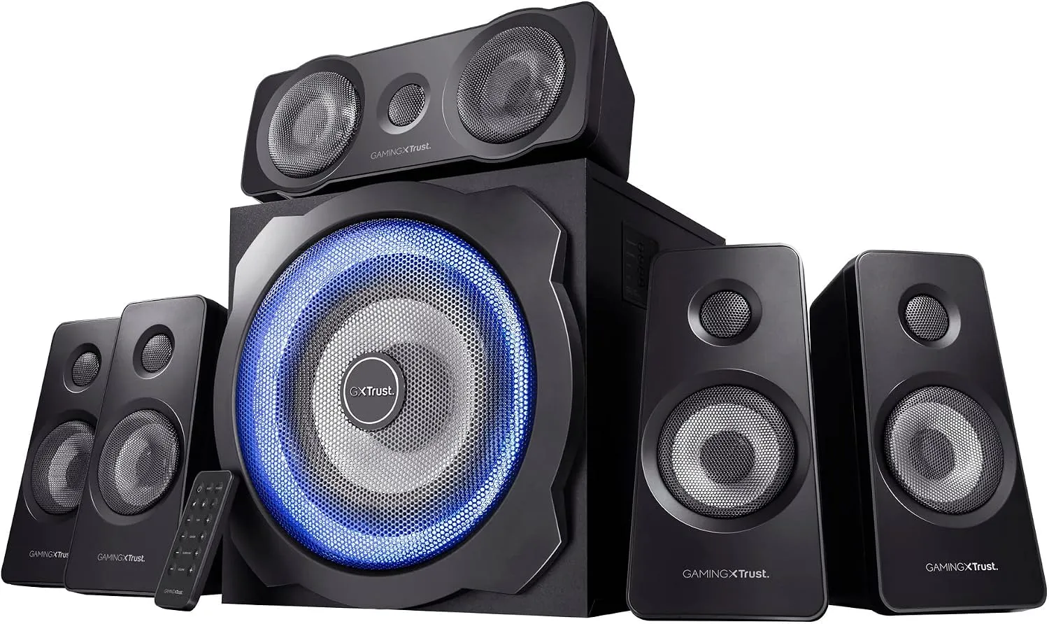  GXTrust Tytan Enceinte PC Gamer 5.1 avec Caisson de Basses 180 W, Noir/Bleu | LED Lumineuse, Télécommande sans Fil, pour PC Ordinateur Portable