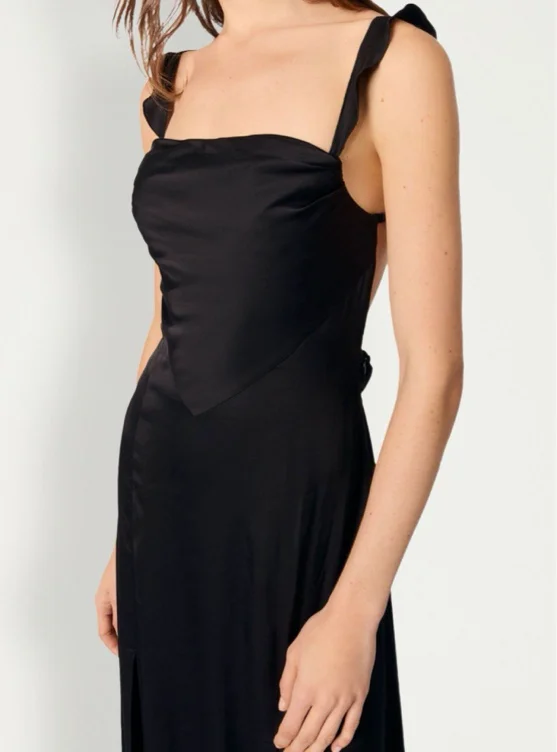 Maje Maxi jurk van satijn met rugdecolleté - Zwart - FR1=EU36