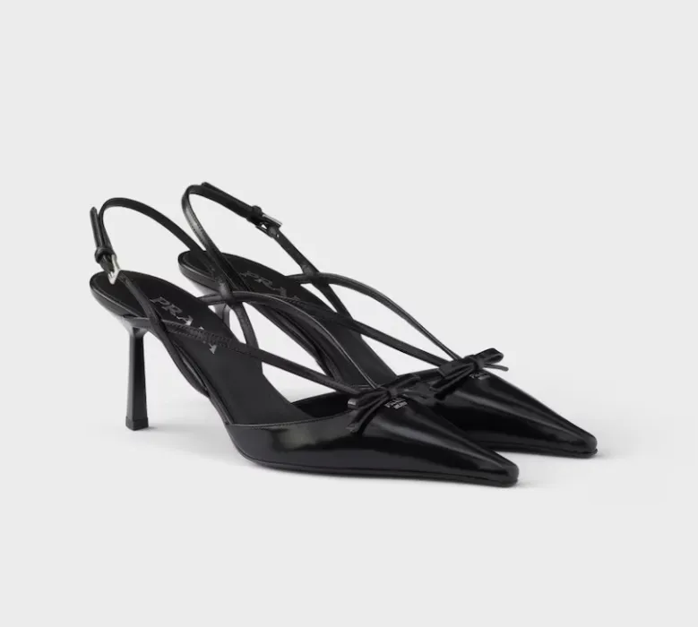 Brushed leather slingback pumps