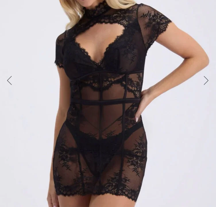 Tight, black see through mini dress