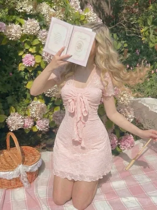 Light Pink Rose Lace Mini Dress