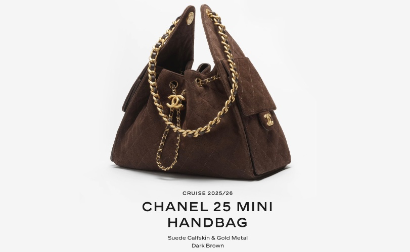 Mini sac chanel 25, Veau velours & métal doré, marron foncé — Mode | CHANEL