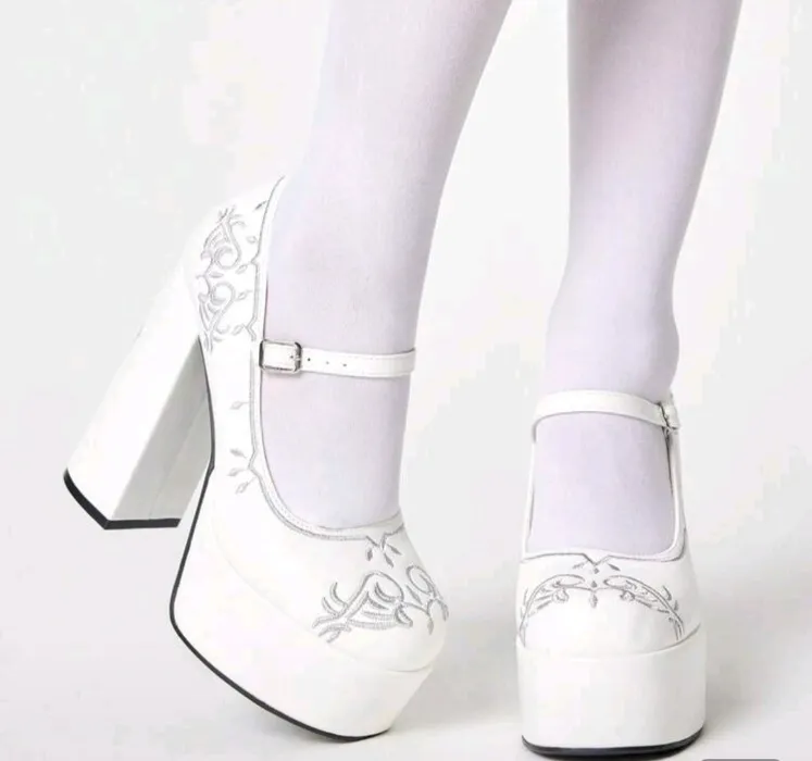 ROMWE Goth Women's Spring/Autumn New Strap Embroidered Pattern High Heel Platform Pumps 2000s Style Y2K