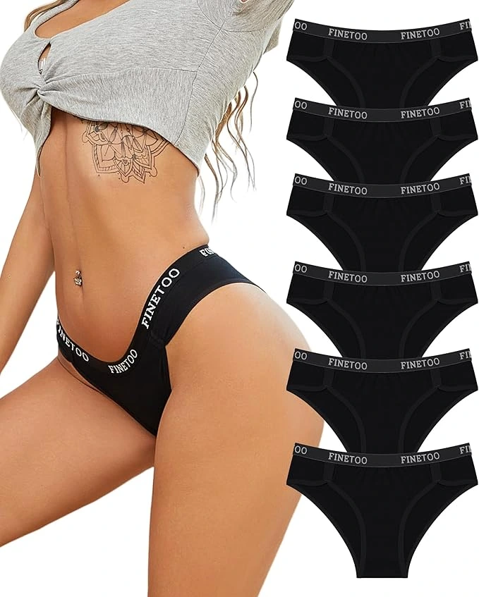 FINETOO Unterhosen Damen Baumwolle Slips Atmungsaktive Unterwäsche Sportunterwäsche Weich Sexy Hipster Frauen Logo-Bund-Sport-Slip 6er Pack Bikini Mehrpack - M - B-6er