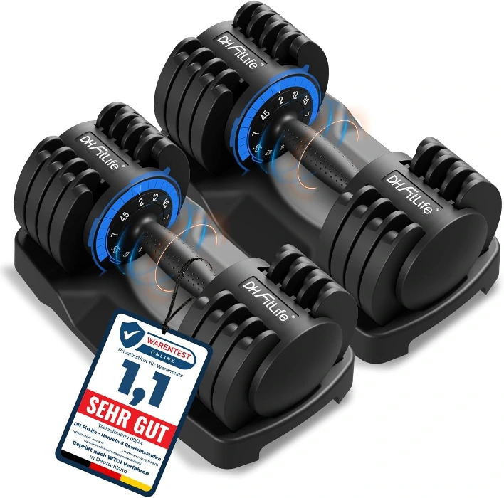DH FitLife 12kg verstellbare Hanteln 2 bis 12 KG mit 5 Gewichtsstufen, Kurzhanteln Set mit Hantelscheiben, Kurzhanteln verstellbar, variable Gewichte 5 in 1, 2er Set