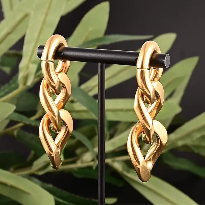 Atomhole 2PCS Cool Ear Weights 316 Stainless Steel Ear Gauges Plugs Tunnels Hypoallergenic Ear Expander Stretchers Fashion Piercing Body Jewelry - 06mm=2g Link Chain Gold