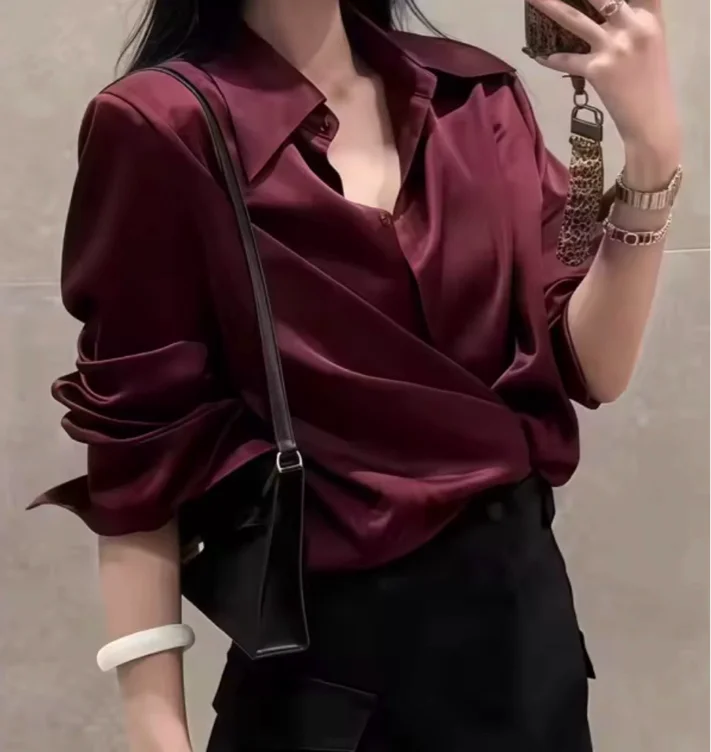 Burgundy Liquid Satin Blouse
