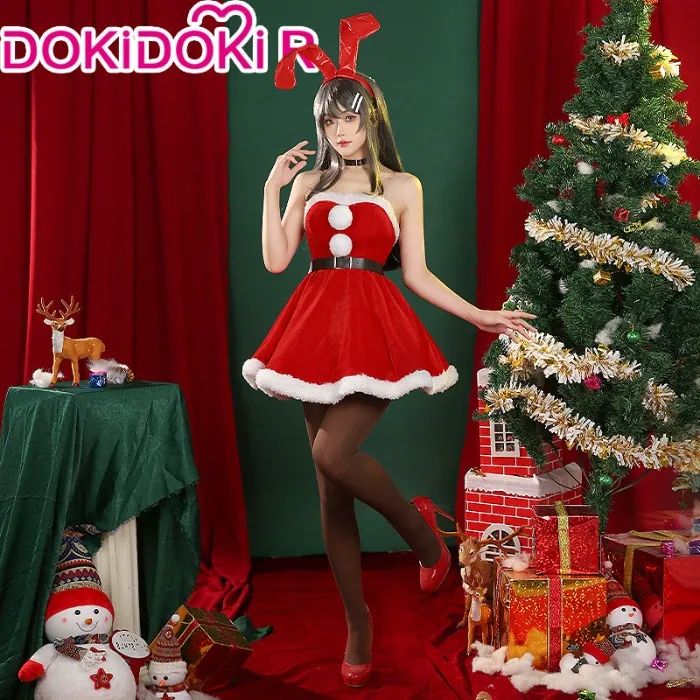 【In Stock】【Size S-2XL】DokiDoki-R Anime Seishun Buta Yarou wa Bunny Girl Senpai no Yume wo Minai Cosplay Mai Sakurajima Christmas | Red / XL-In Stock