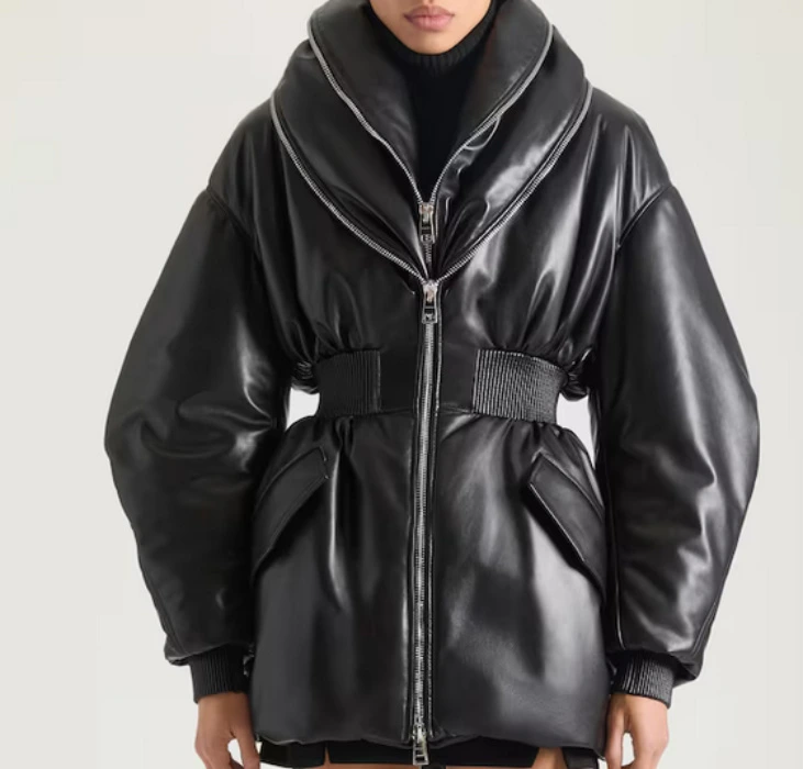 Hourglass bomber with zipped shawl collar in leather