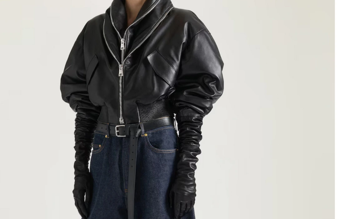 Bomber with zipped shawl collar in nappa leather